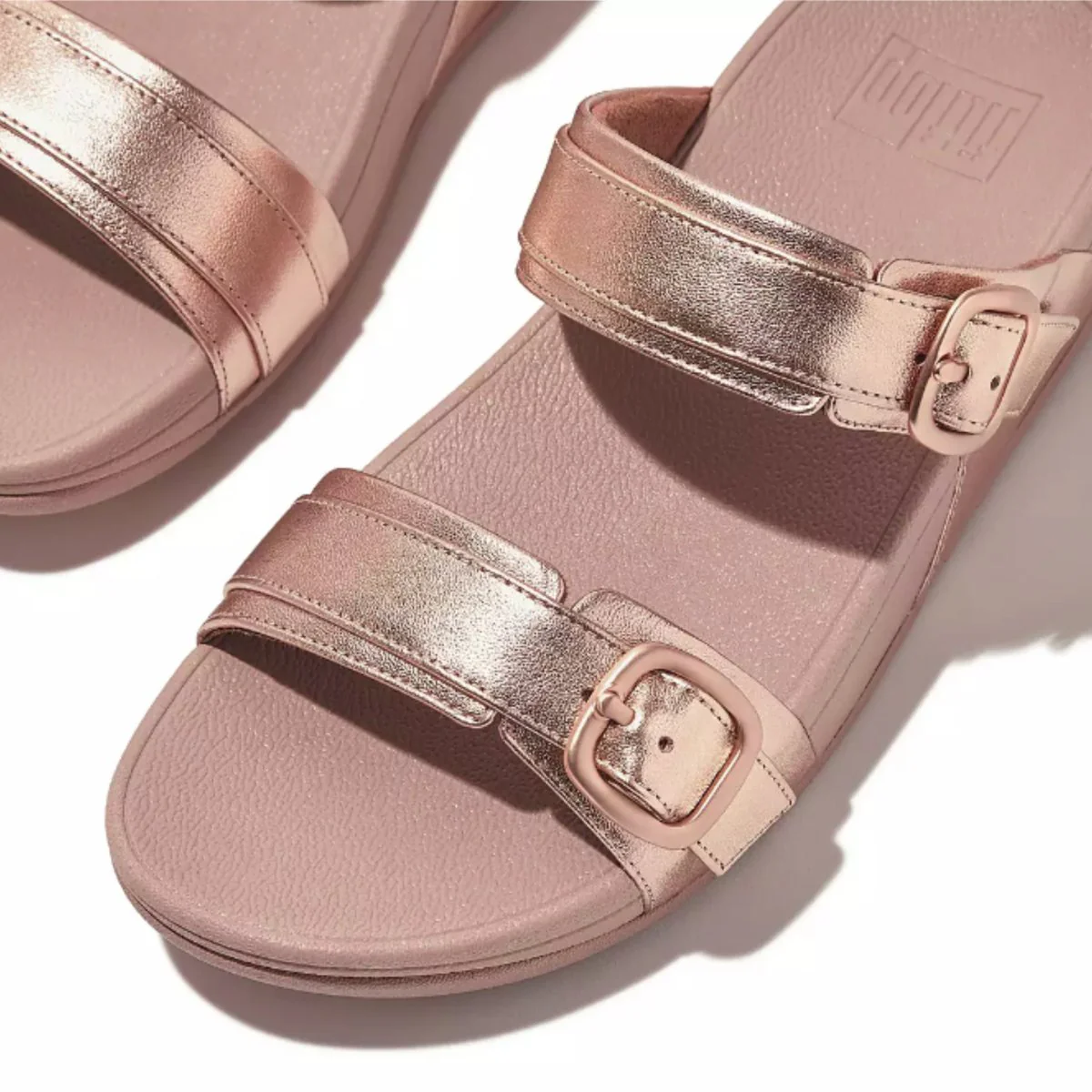 FitFlop Women's Lulu Adjustable-Buckle Metallic-Leather Rose Gold Slide - Image 3