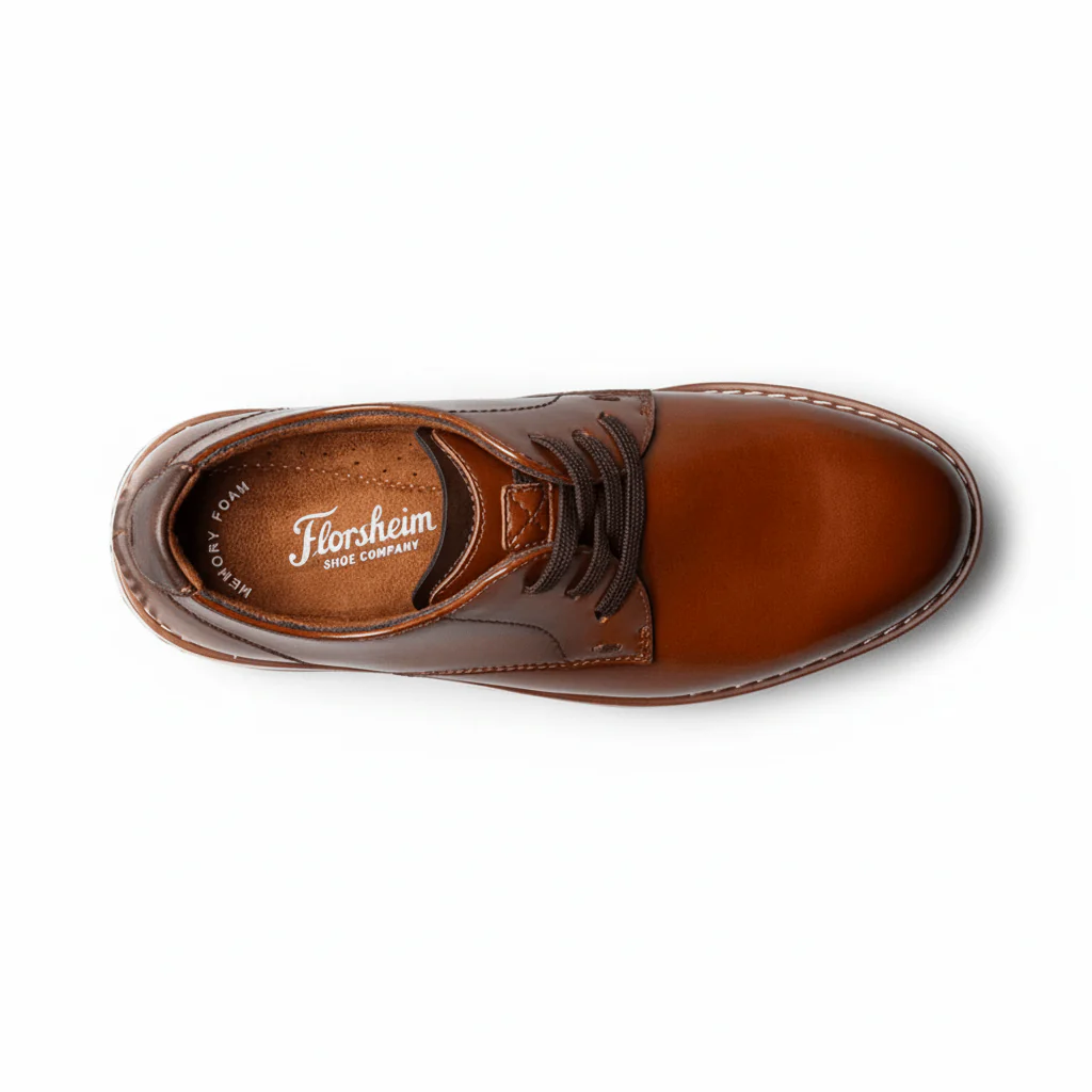 Florsheim Boys Vibe Jr. Elastic Lace Plain Toe Oxford Cognac - Image 6