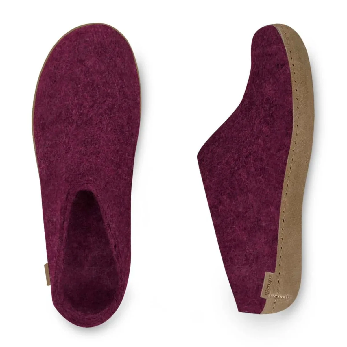 Glerups Women's Model B Slipper with Leather Sole Cranberry - Image 4