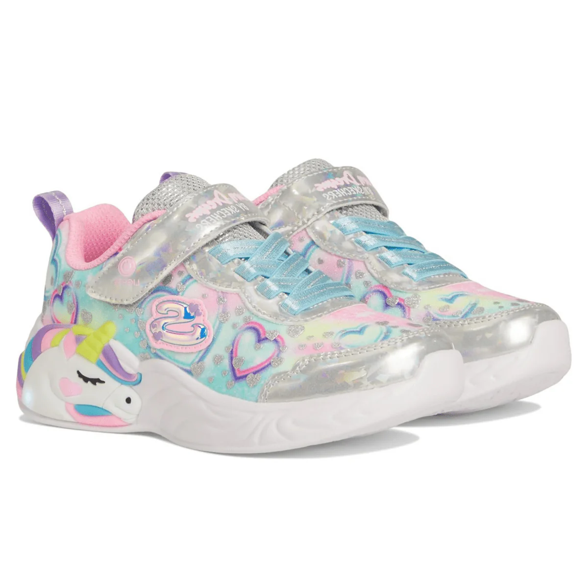 Skechers Girls (Preschool) 303063LSMLT S-Lights: Unicorn Dreams - Heart Sparkles Silver/Multi - Image 3
